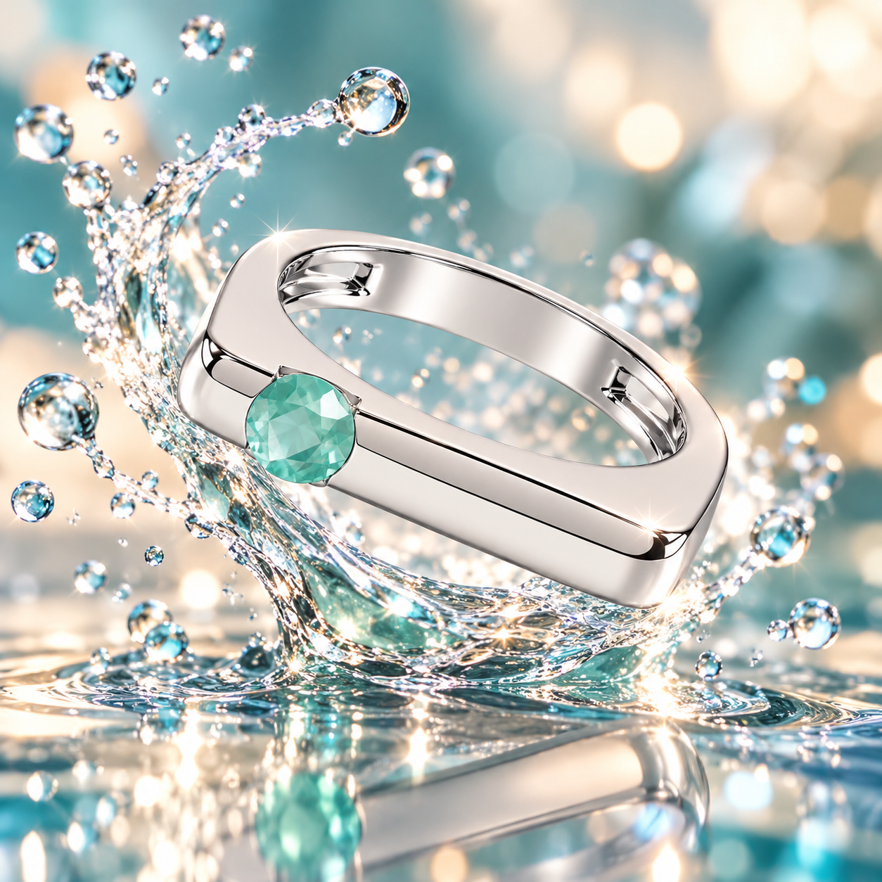 Aqua Gemstone Statement Ring – Elegant Modern Ring for Women - Image 3
