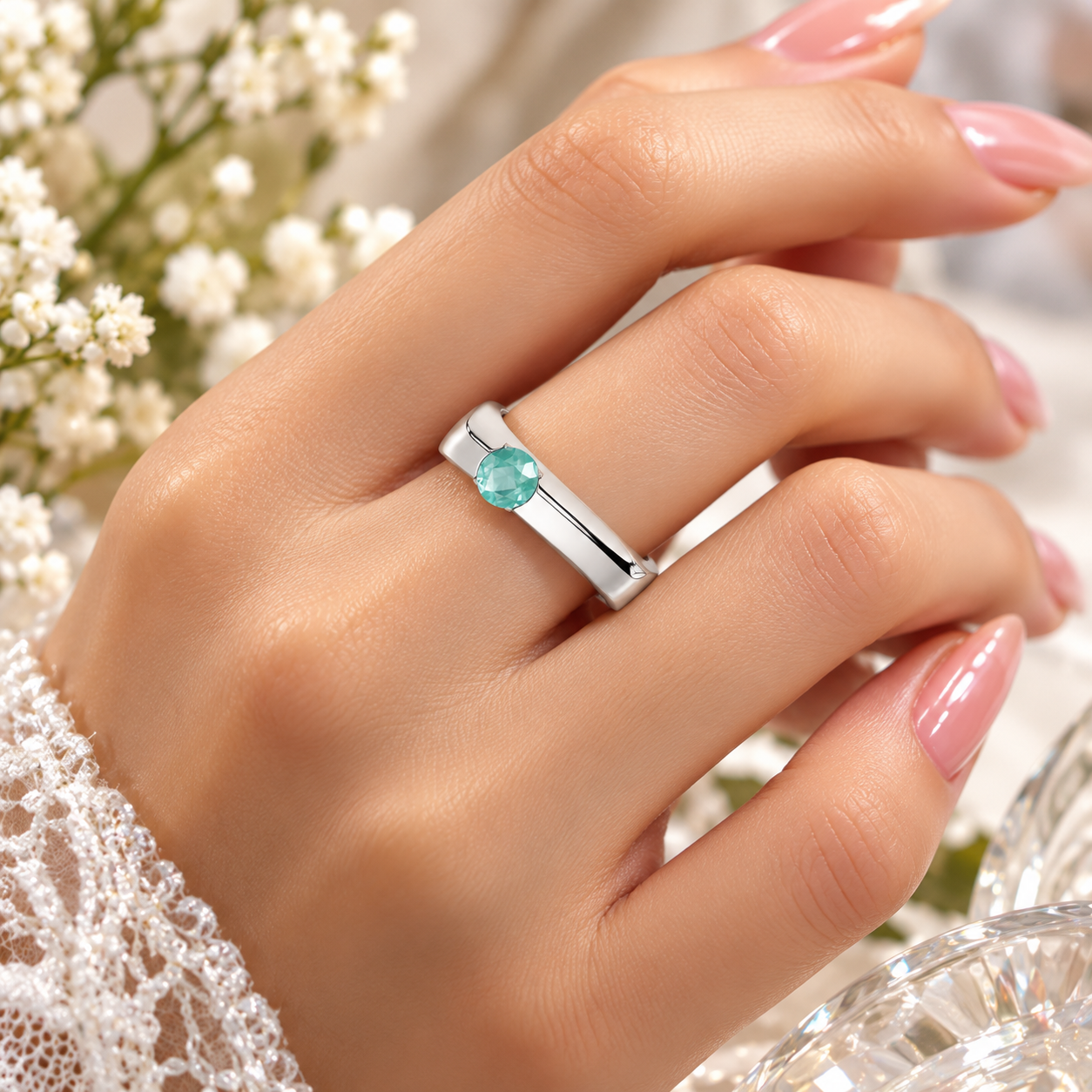 Aqua Gemstone Statement Ring – Elegant Modern Ring for Women - Image 2