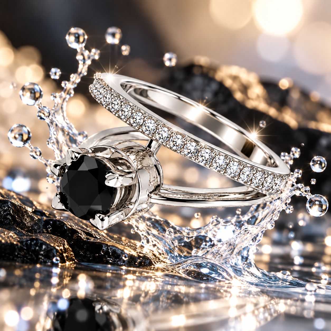 Black Gemstone Pavé Ring – Elegant Statement Ring for Women - Image 3