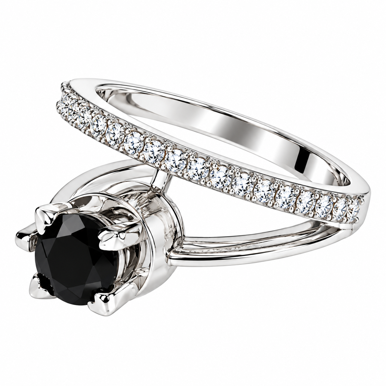 Black Gemstone Pavé Ring – Elegant Statement Ring for Women