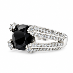 Black Gemstone Split Shank Ring – Elegant Pavé Statement Ring