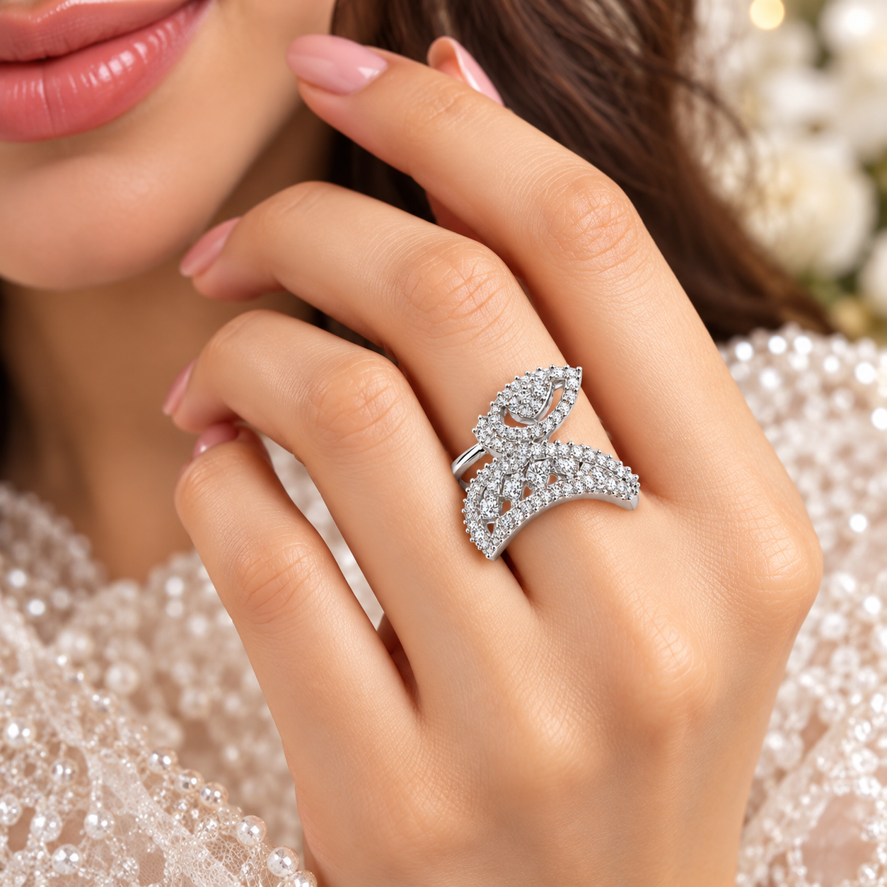 Elegant Leaf Statement Ring – Sparkling Pavé Fashion Ring for Women - Image 2