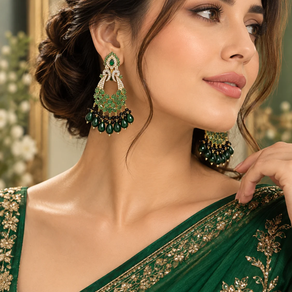 Emerald Green Chandelier Earrings - Image 3