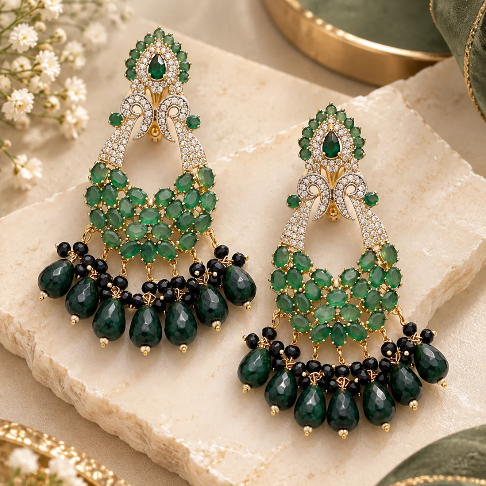 Emerald Green Chandelier Earrings - Image 2