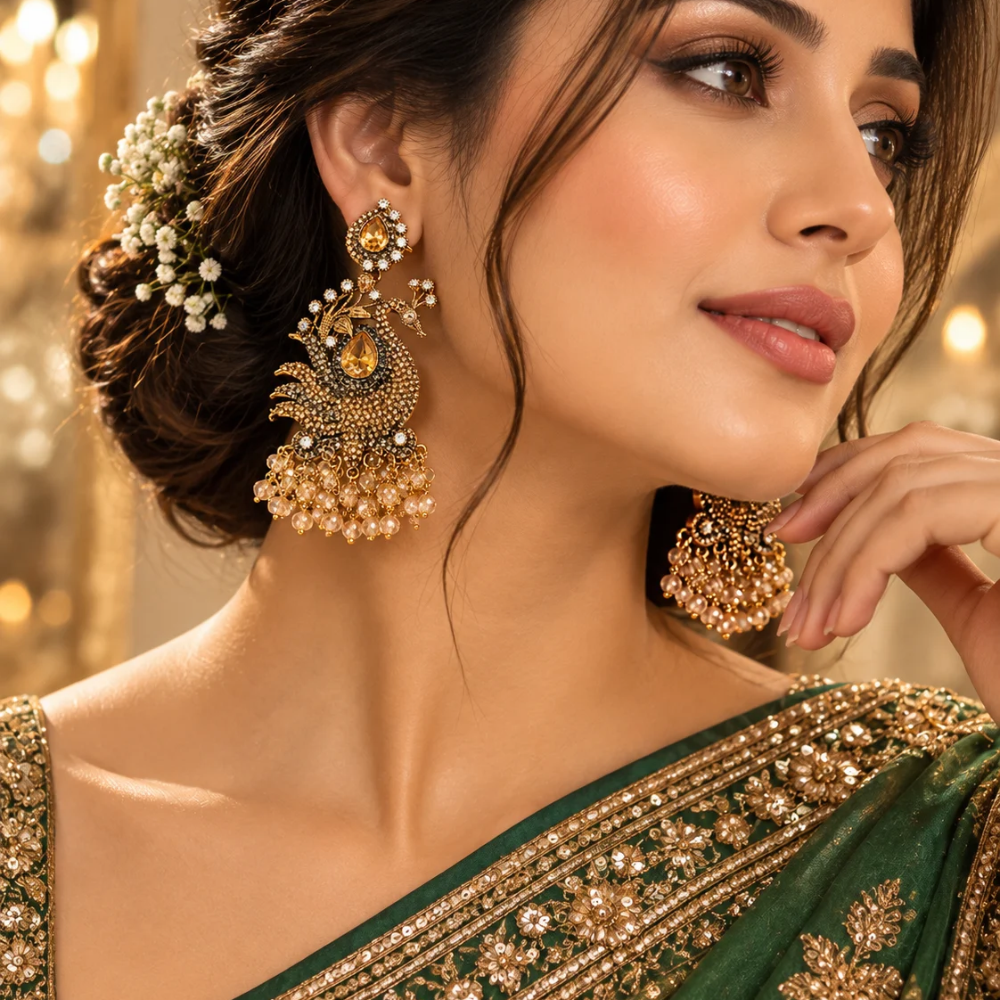 Luxury Peacock Chandelier Earrings - Image 2