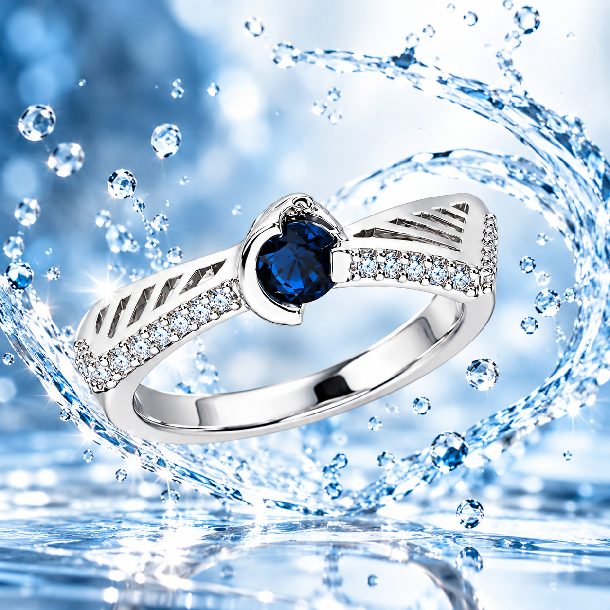 Elegant Blue Gemstone Pavé Ring - Image 3