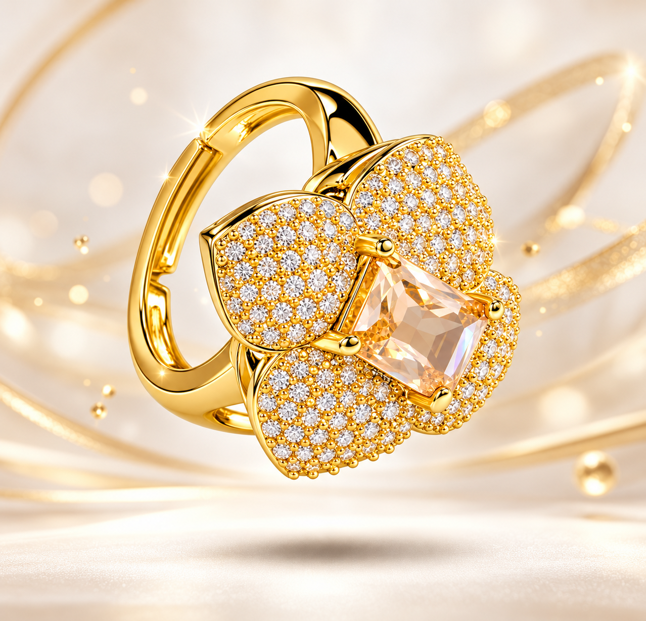 Elegant Floral Gold Ring - Image 4