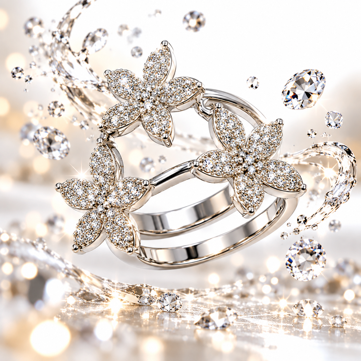 Elegant Floral Sparkling Statement Ring for Women | Labelled Dreams - Image 3