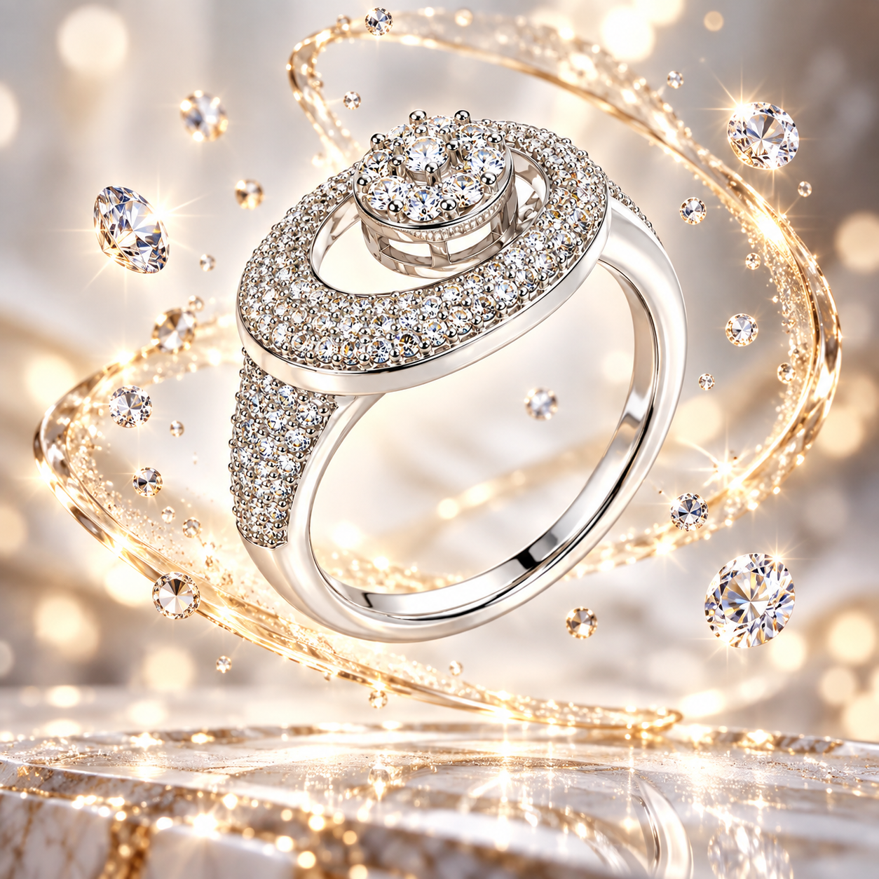 Elegant Halo Cluster Diamond Ring - Image 3