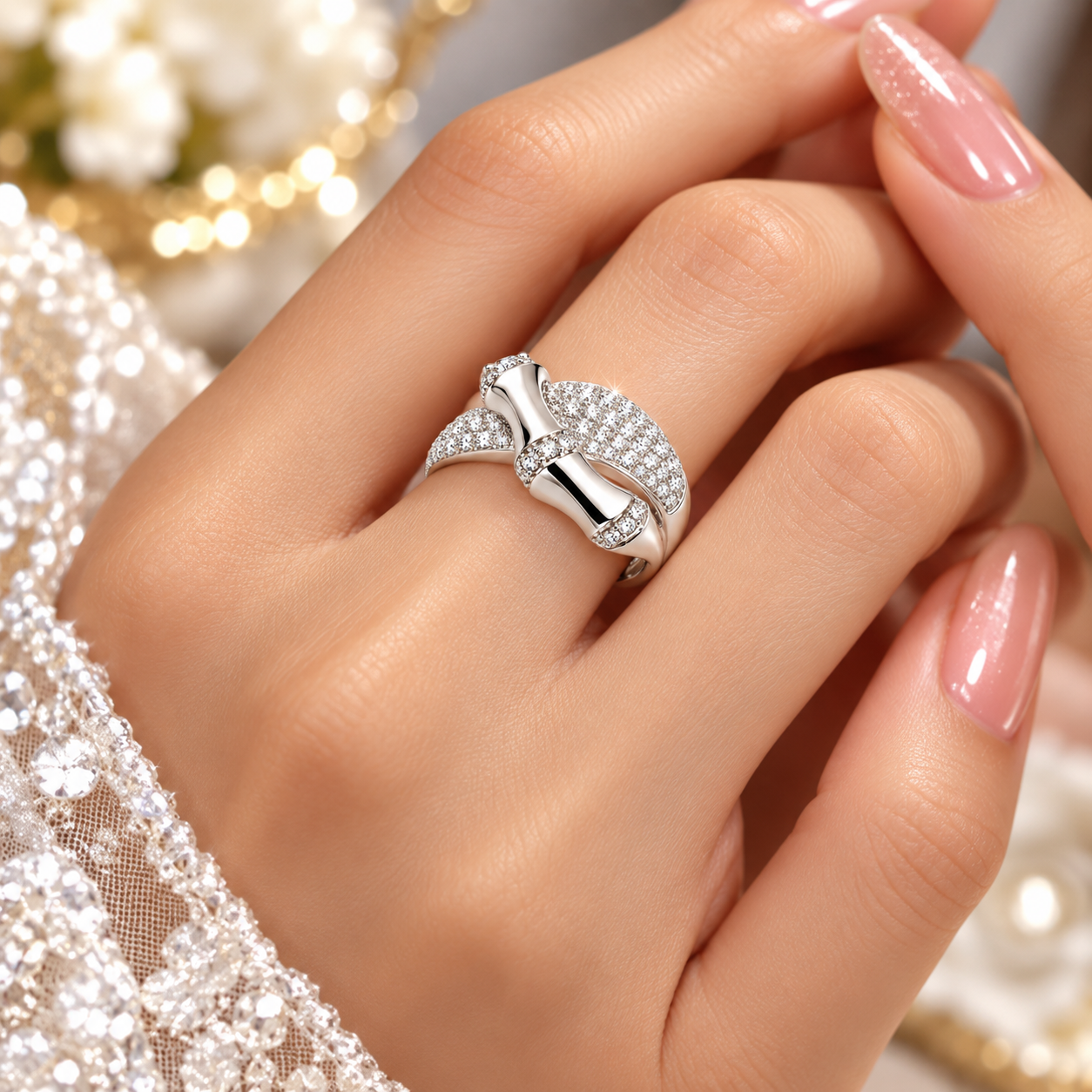 Elegant Pavé Crossover Ring – Sparkling Statement Jewelry - Image 2