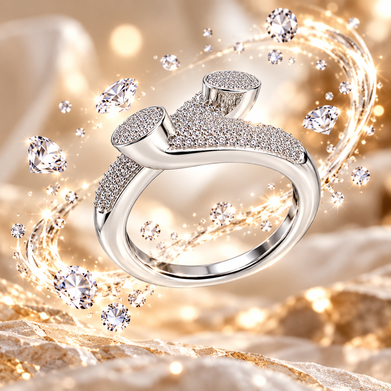 Elegant Pavé Crossover Statement Ring - Image 3