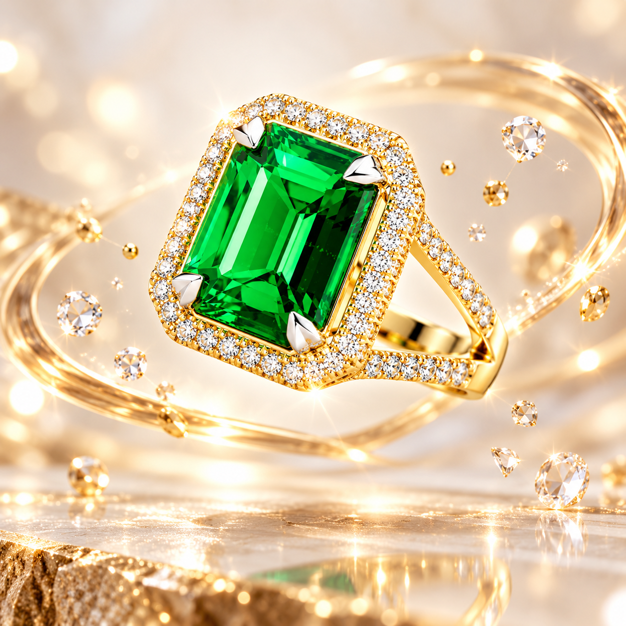 Emerald Cut Green Gemstone Statement Ring - Image 5