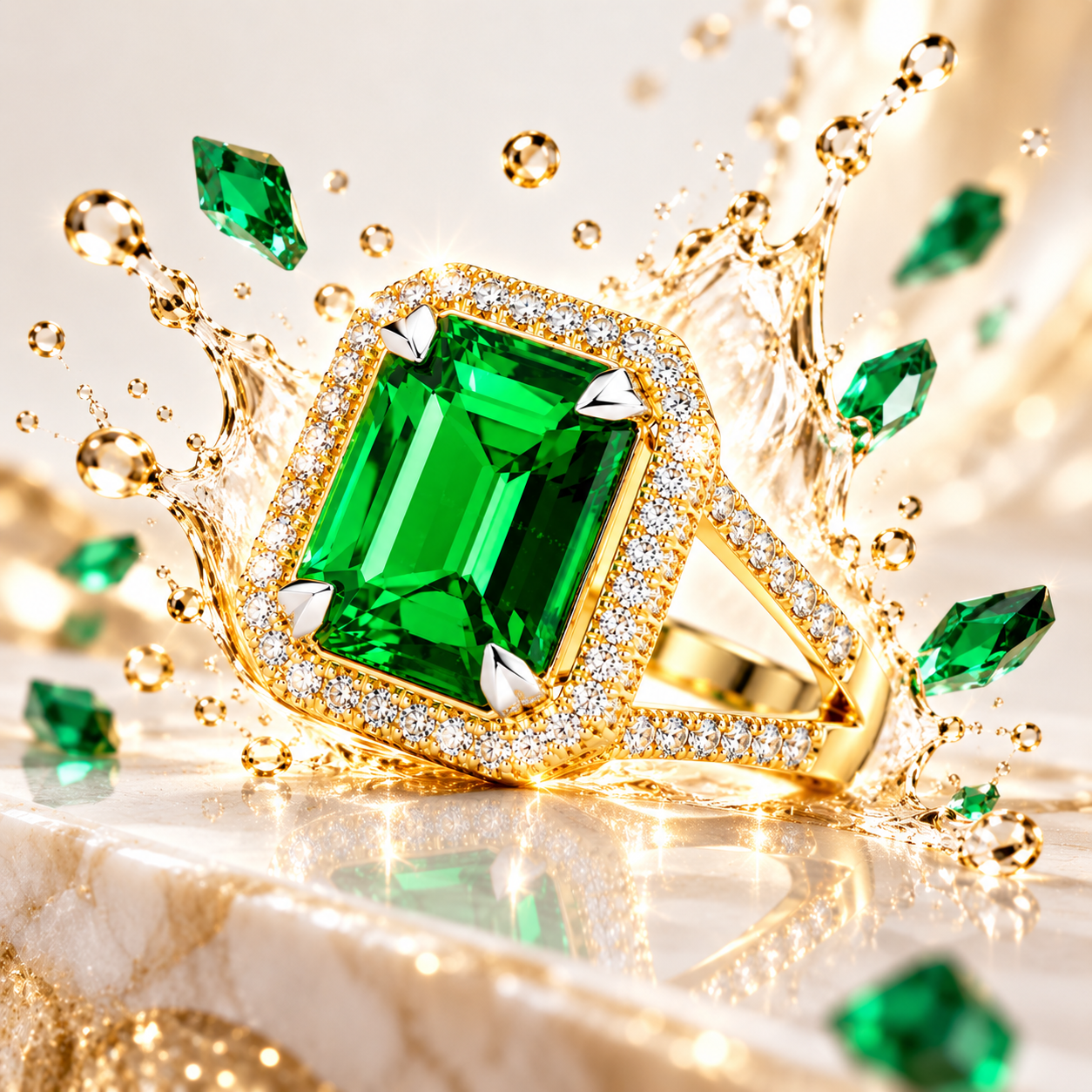 Emerald Cut Green Gemstone Statement Ring - Image 3