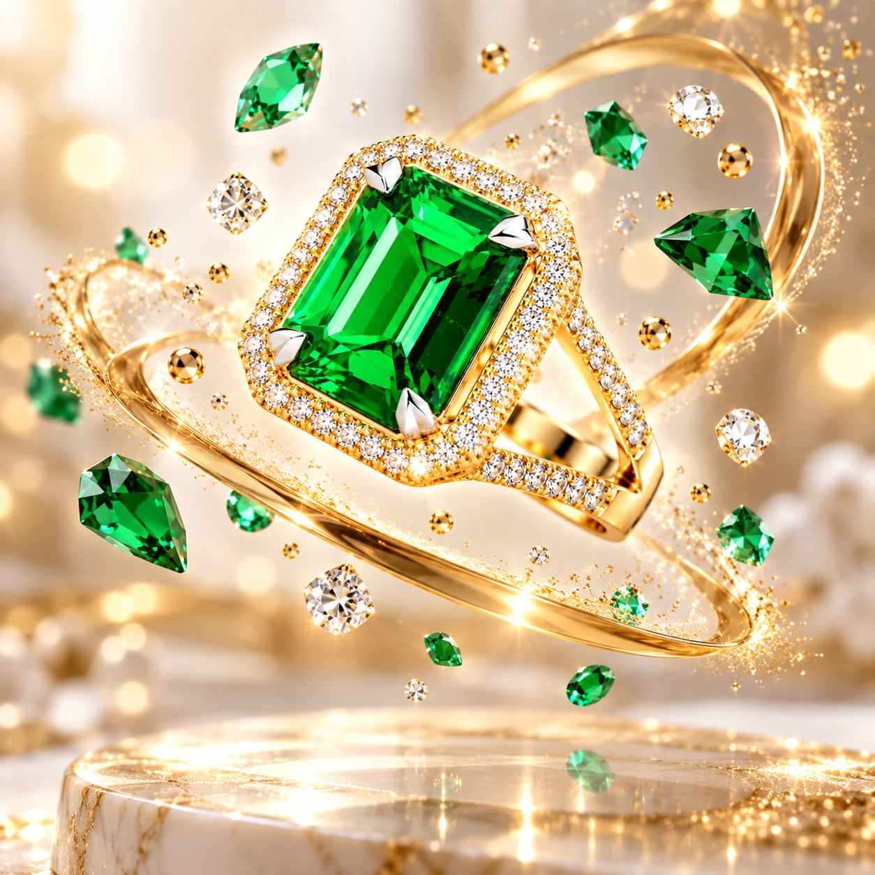 Emerald Cut Green Gemstone Statement Ring - Image 2