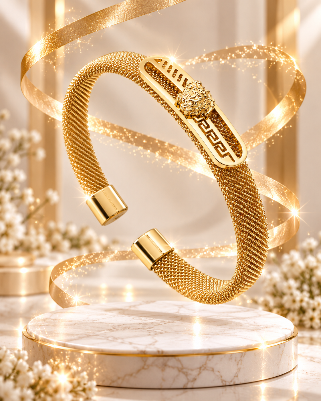Lion Motif Mesh Cuff Bracelet - Image 3