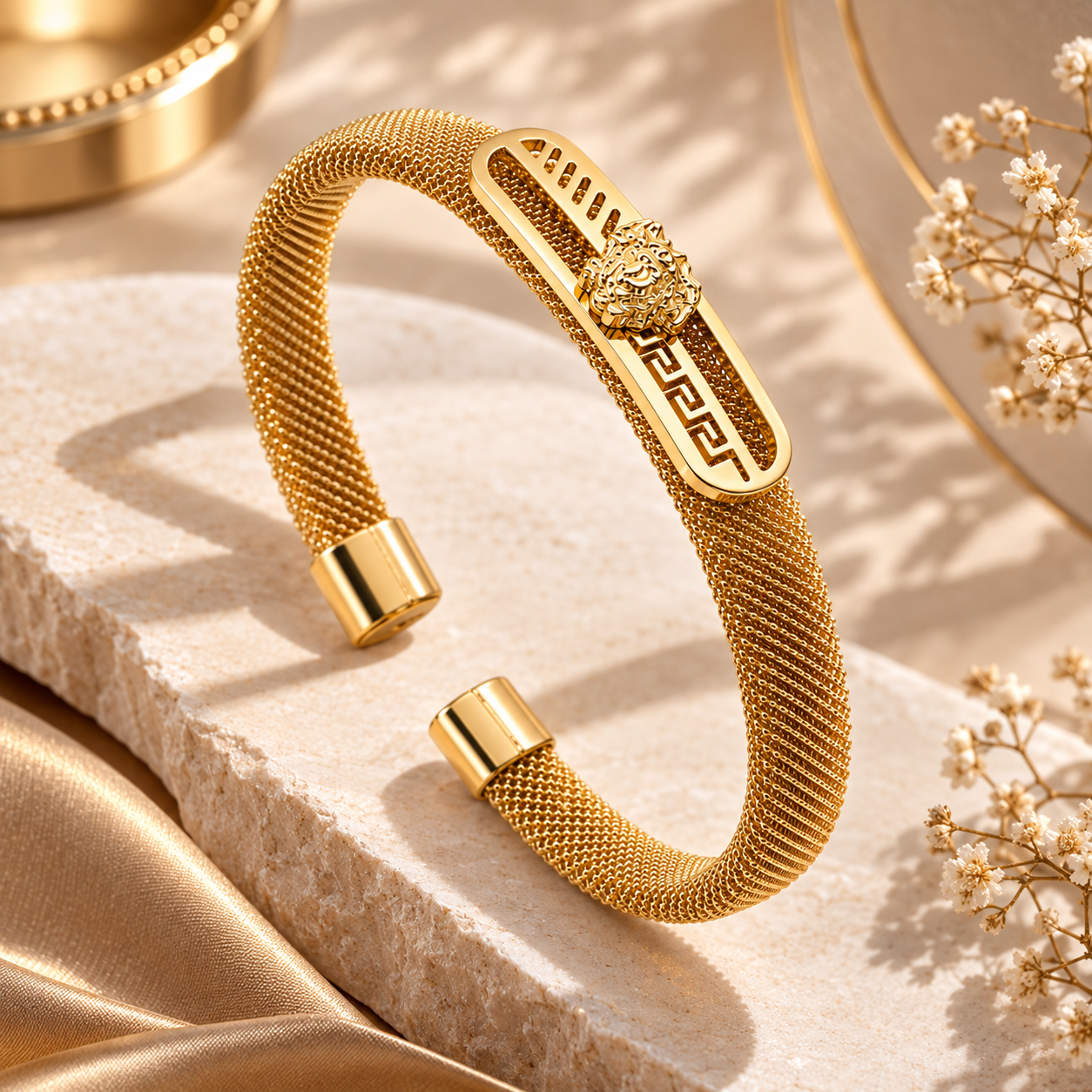 Lion Motif Mesh Cuff Bracelet - Image 2