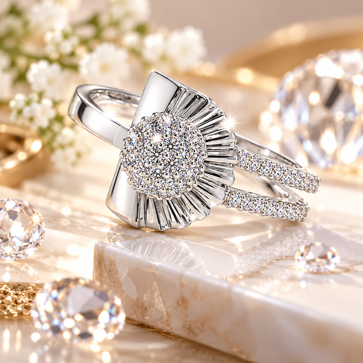Radiant Floral Halo Statement Ring - Image 3