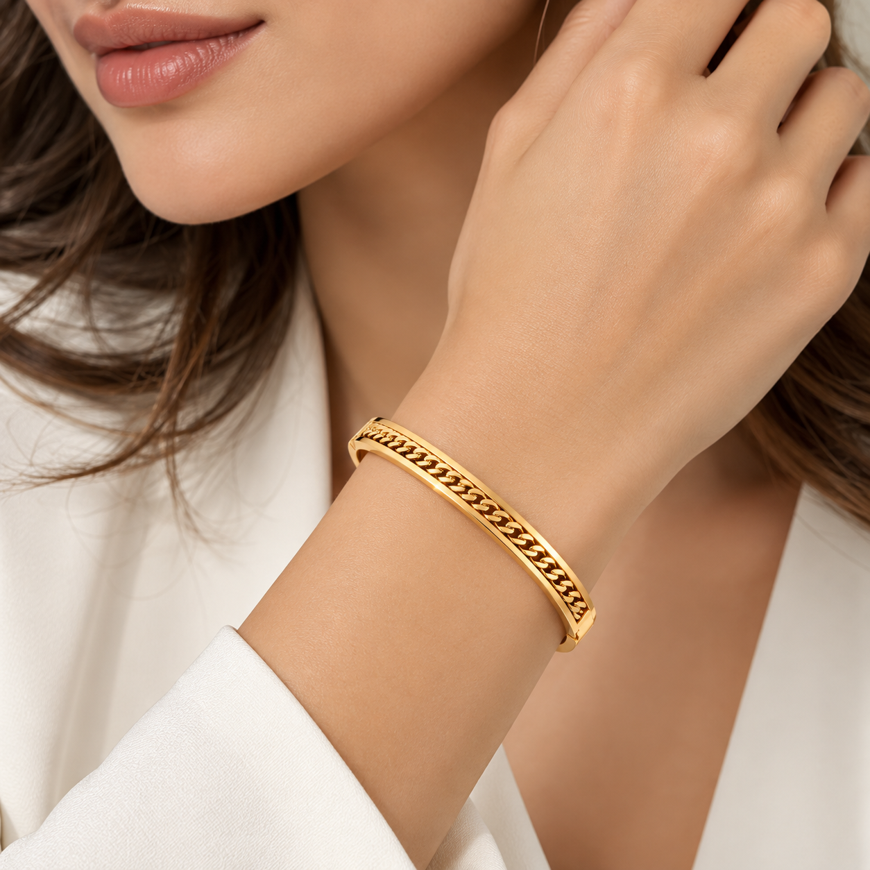 Stainless Steel Chain-Detail Bangle - Image 4