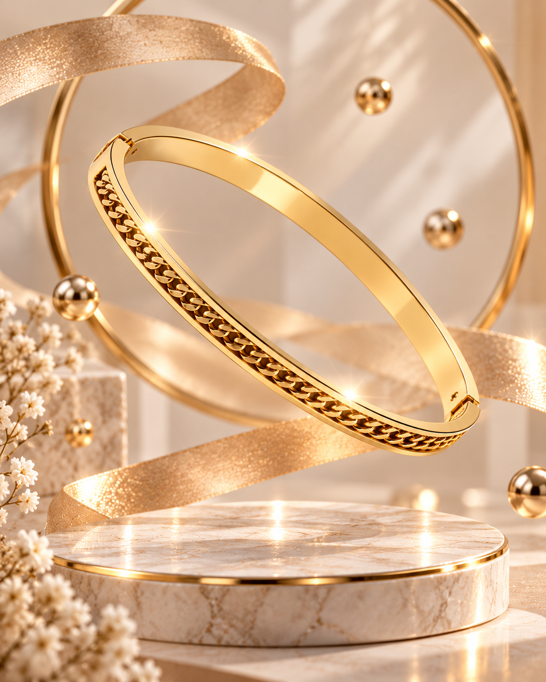 Stainless Steel Chain-Detail Bangle - Image 2