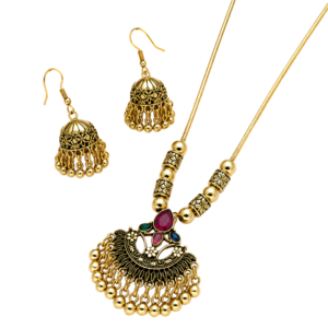 Traditional Gold-Tone Jhumka Necklace & Earrings Set