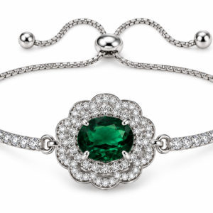 Emerald Green Gemstone Floral Bracelet with Crystal