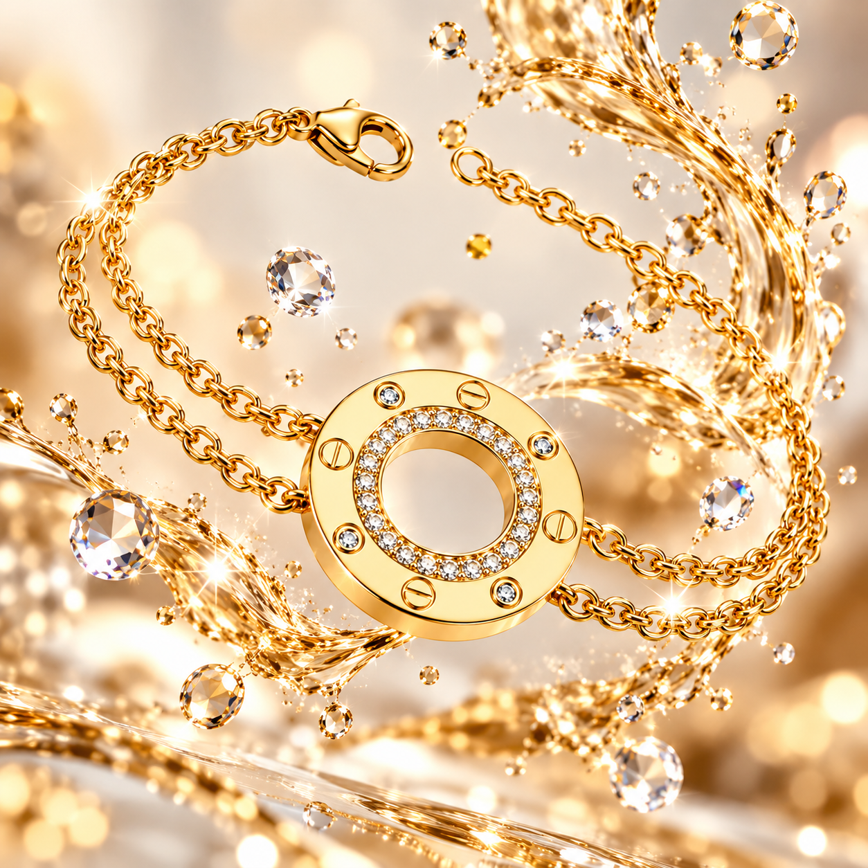 Gold Circle Crystal Bracelet with Double Chain Design | Labelled Dreams - Image 3