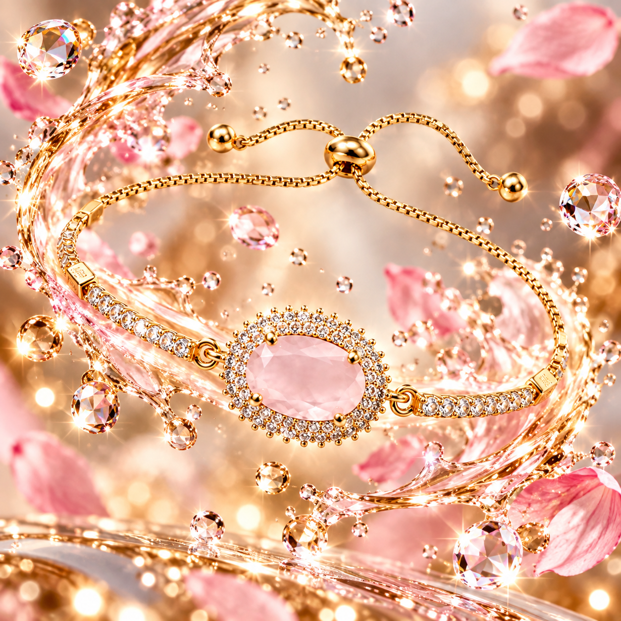 Pink Rose Quartz Style Gold Crystal Bracelet for Women | Labelled Dreams - Image 3