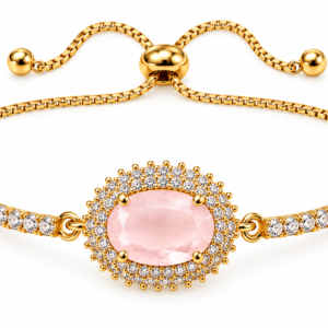 Pink Rose Quartz Style Gold Crystal Bracelet