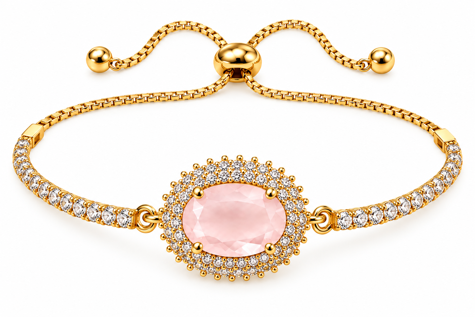 Pink Rose Quartz Style Gold Crystal Bracelet