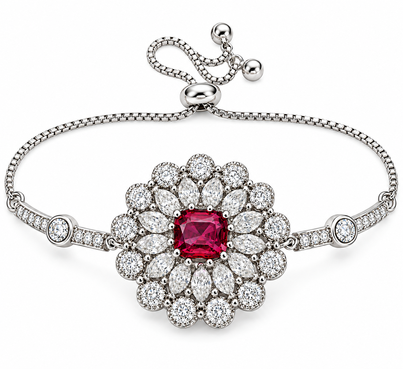 Ruby Red Floral Statement Bracelet