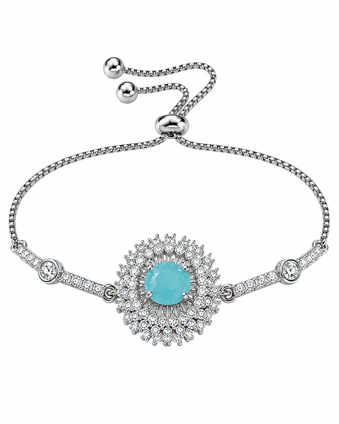Turquoise Blue Crystal Halo Bracelet for Women